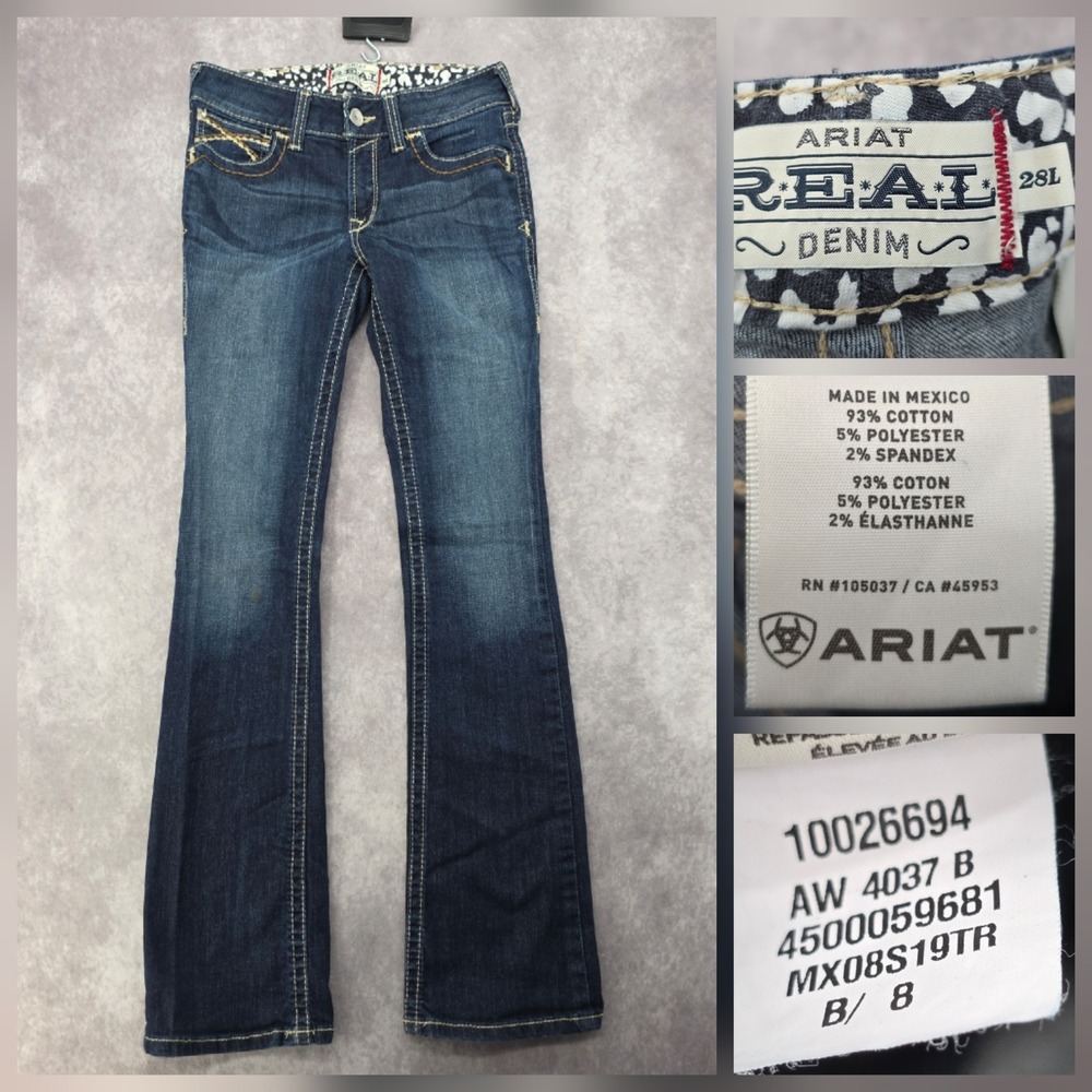 Ariat Real Denim Womens 28L Bootcut Western Jeans Dark Wash Contrast Fits 30L